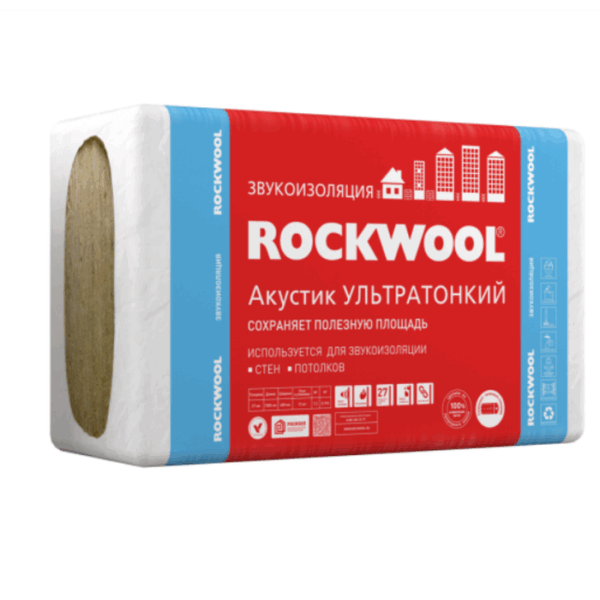 Минеральная вата ROCKWOOL Акустик Ультратонкий 60 кг/м3 1000х600х27 мм х 12 шт (0,194 м3/упак; 7,2 м2/упак), упак