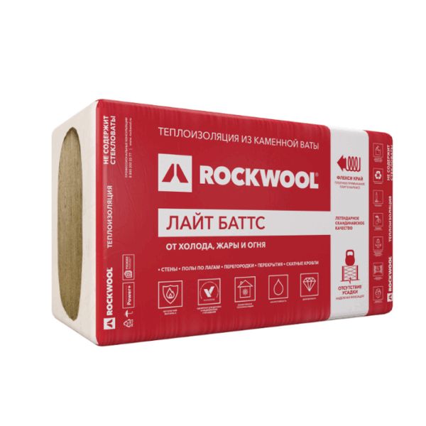Минеральная вата ROCKWOOL Лайт Баттс 37 кг/м3 1000х600х50 мм х 10 шт (0,3 м3/упак; 6 м2/упак), упак